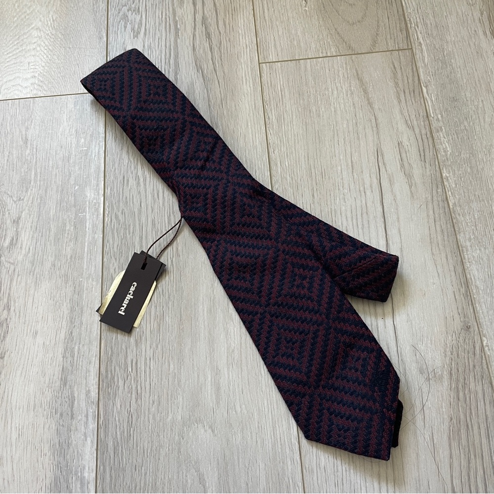 Cacharel Jacquard Tie NWT geometric mens Red Navy (one size) formal wedding